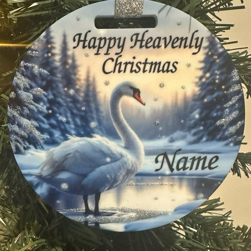 Swan Christmas tree bauble acrylic glitter detail