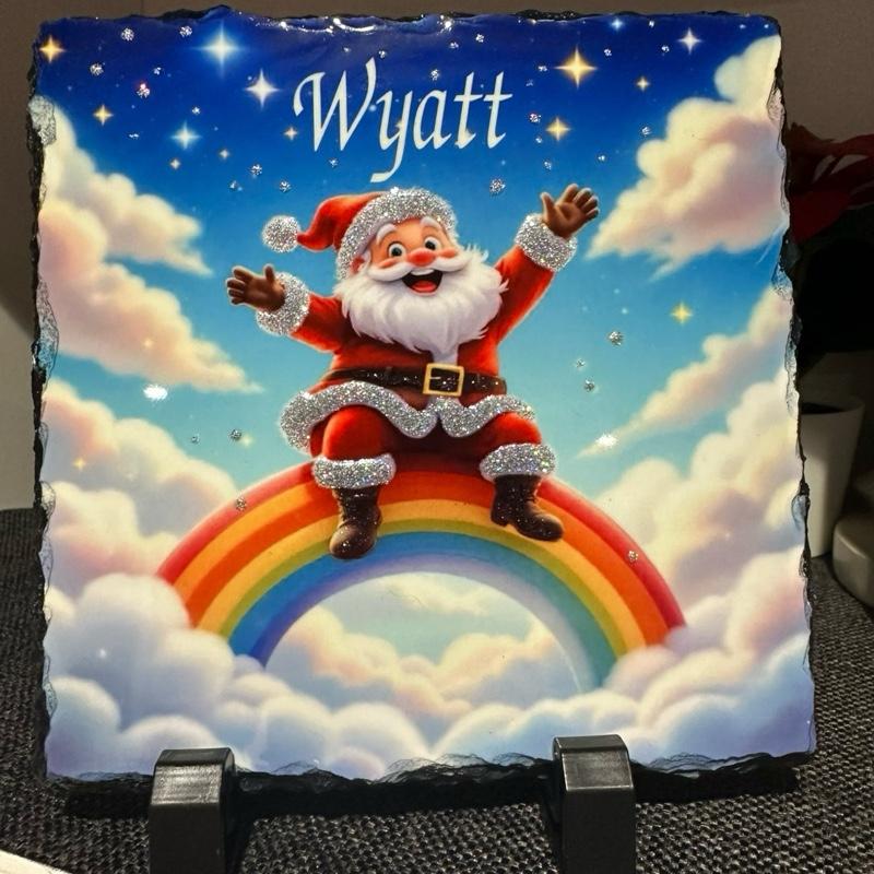 Personalised Santa rainbow memorial slate with glitter indoor and outdoor