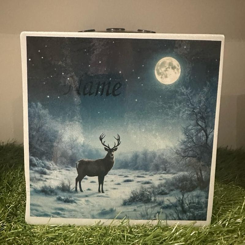Christmas stag weighted memorial flower vase with glitter detail