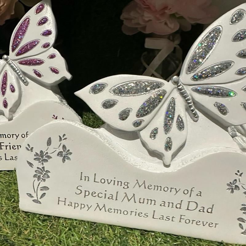 Butterfly On A Rock memorial Graveside-White & glitter option