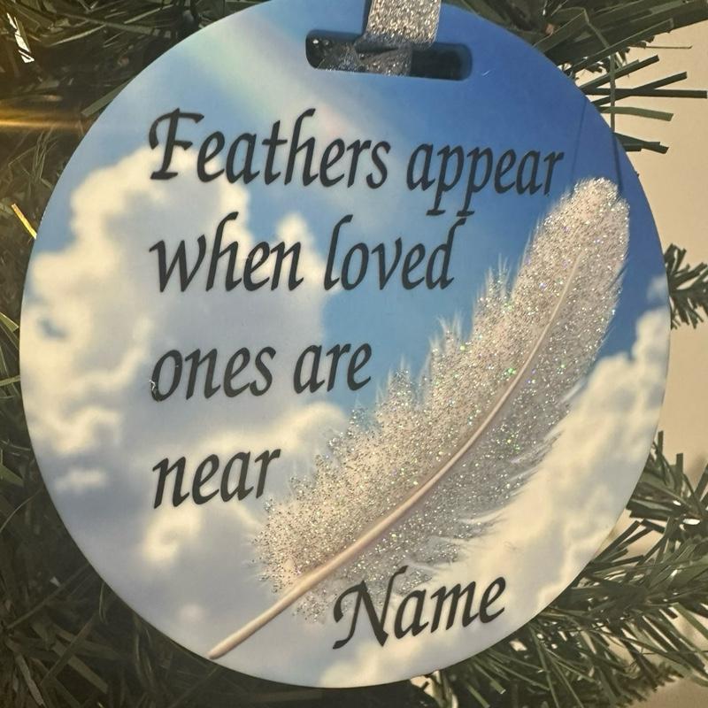 Feathers appear Christmas tree bauble acrylic glitter detail