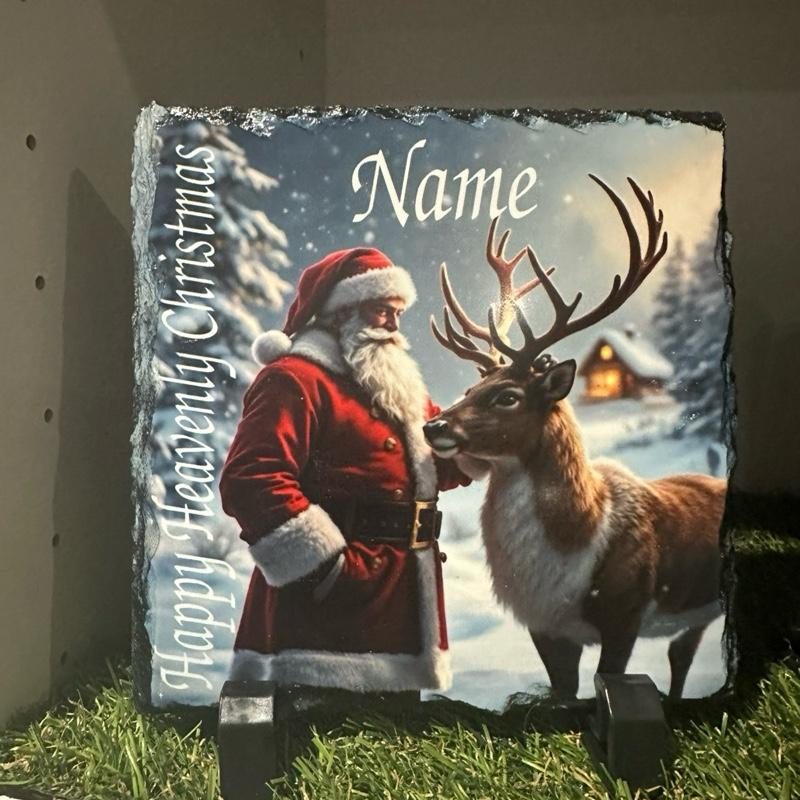 Personalised Santa & reindeer memorial slate with glitter indoor and outdoor