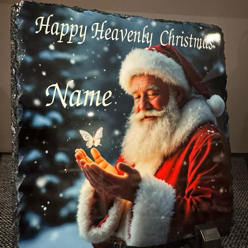 Personalised Santa & Butterfly memorial slate indoor and outdoor with glitter