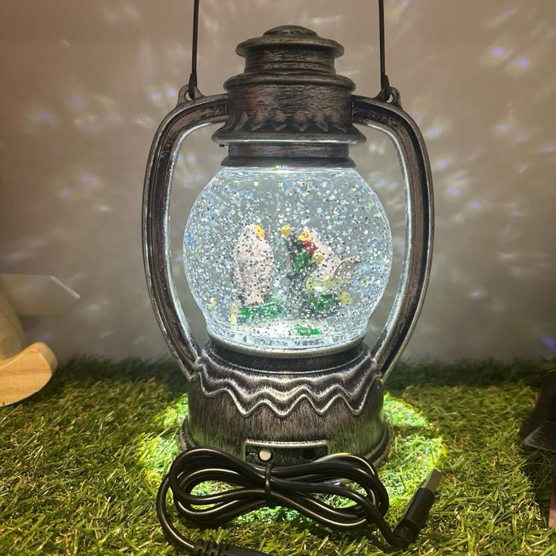 Personalised Robin glitter snow globe lantern indoor