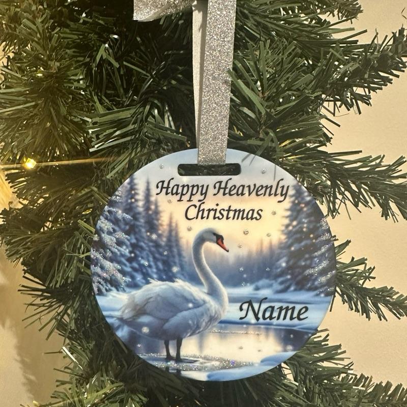 Swan Christmas tree bauble acrylic glitter detail