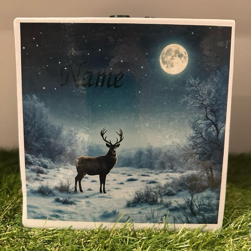 Christmas stag weighted memorial flower vase with glitter detail