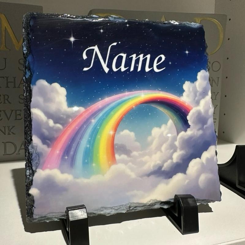 Personalised rainbow memorial slate indoor and outdoor