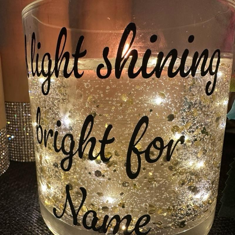Personalised - - Christmas tree & eucalyptus scented light up led candle with gold sparkle details