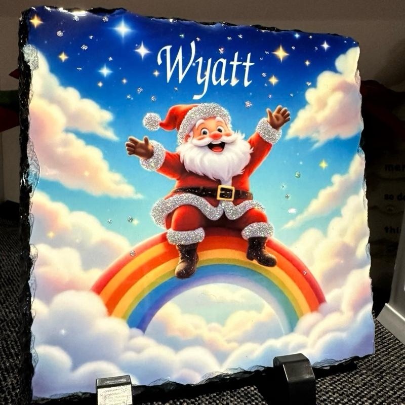 Personalised Santa rainbow memorial slate with glitter indoor and outdoor