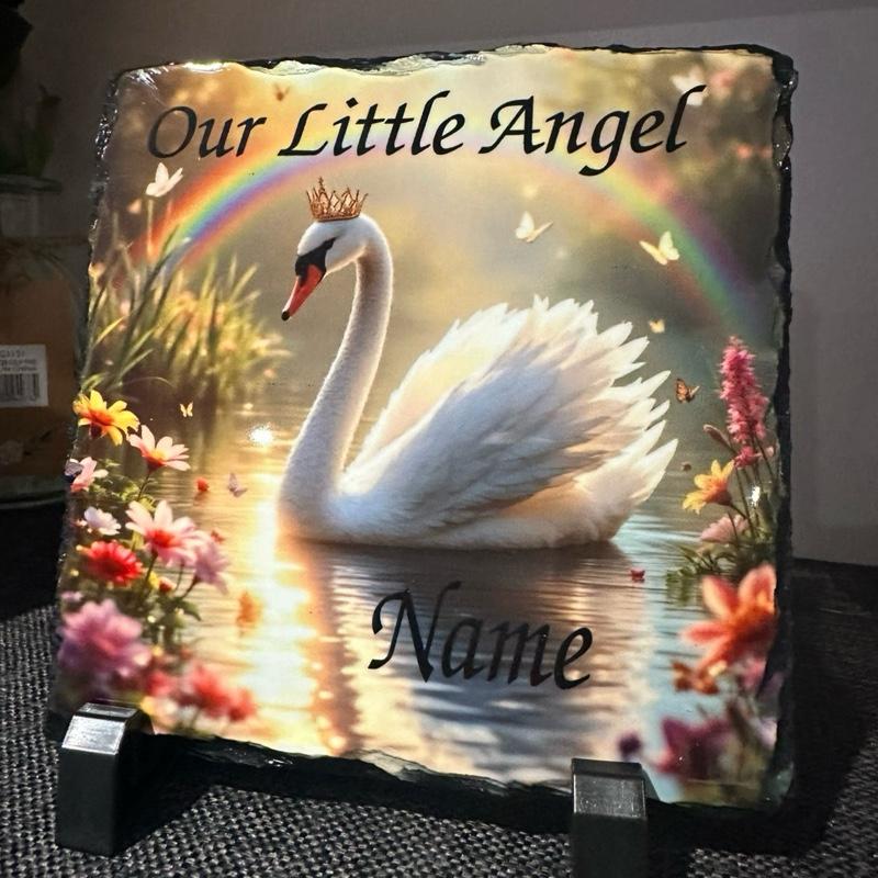Personalised memorial princess swan slate with glitter - in or outdoor use