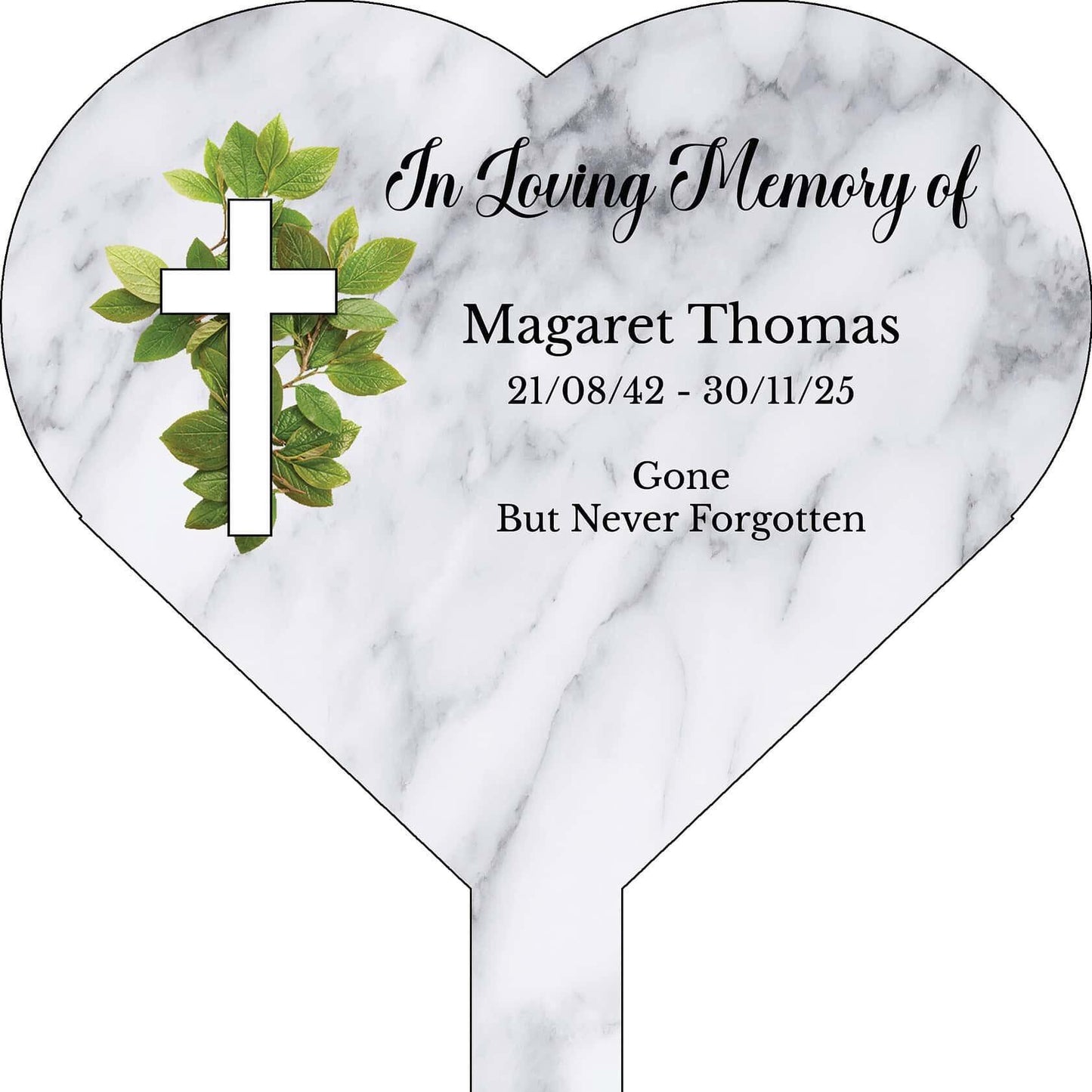 Personalised Cross In Loving Memory Heart Memorial Stake Various Colours Available