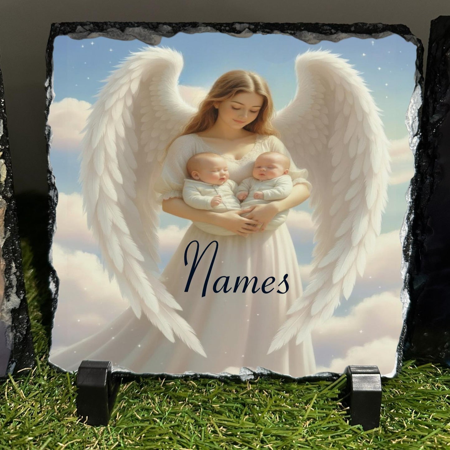 Personalised Angel & two babys design outdoor or indoor slate