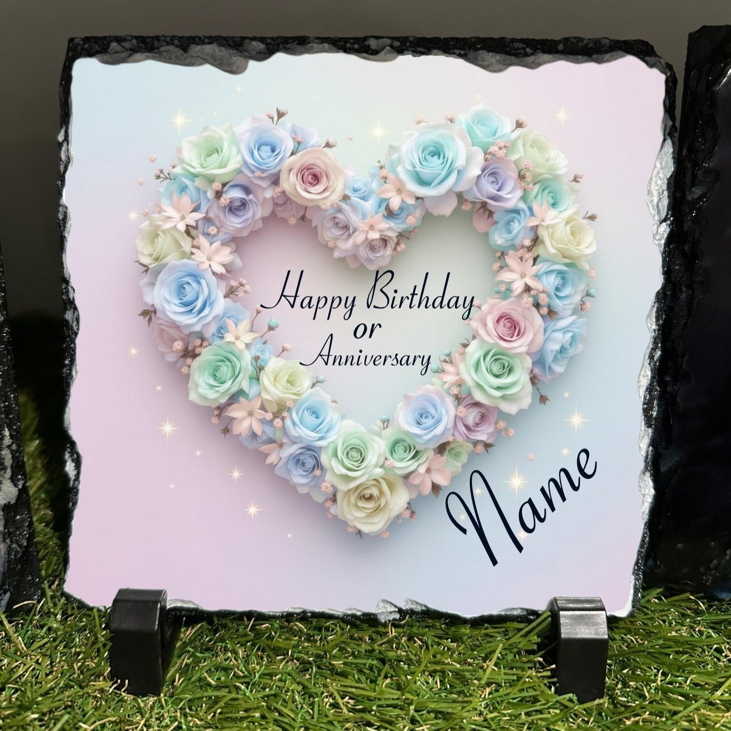 Personalised Pastel Rose Heart slate indoor and outdoor