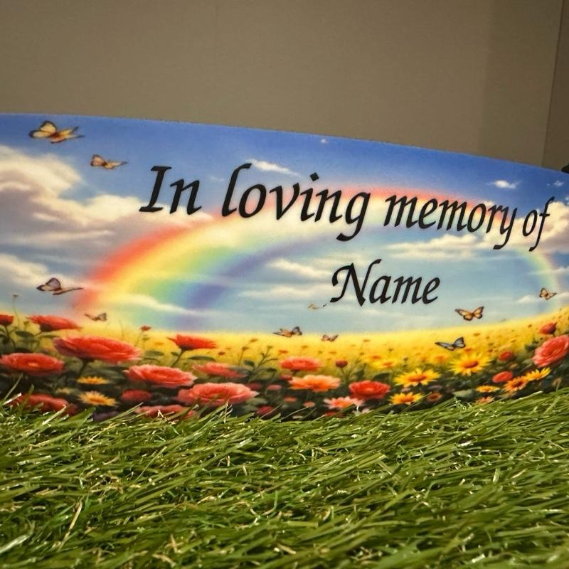 Rainbow memorial plaque with glitter details indoor or outdoor use