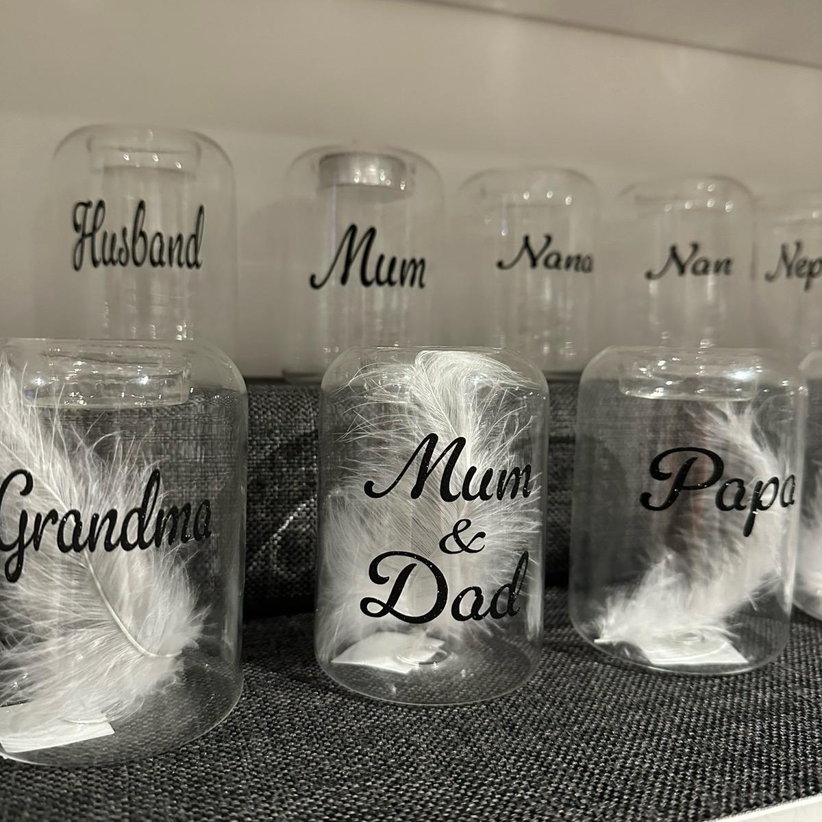 Glass glitter Feather memorial tealight holders