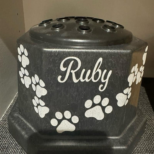 Personalised pet paw print memorial flower vase flower options