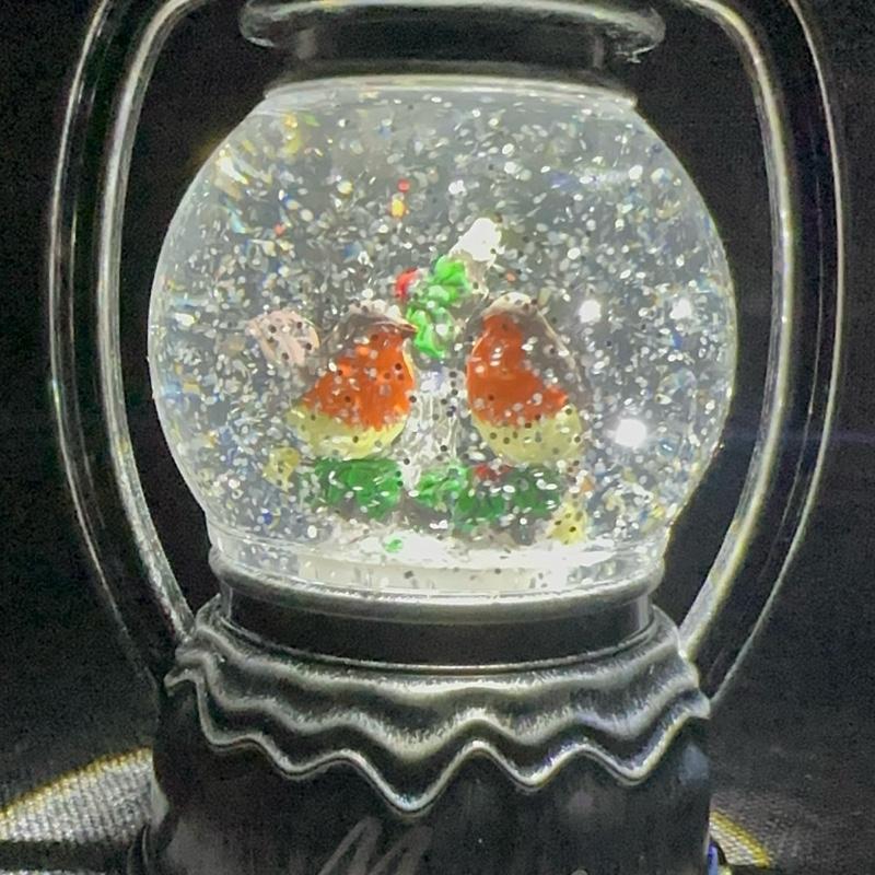 Personalised Robin glitter snow globe lantern indoor