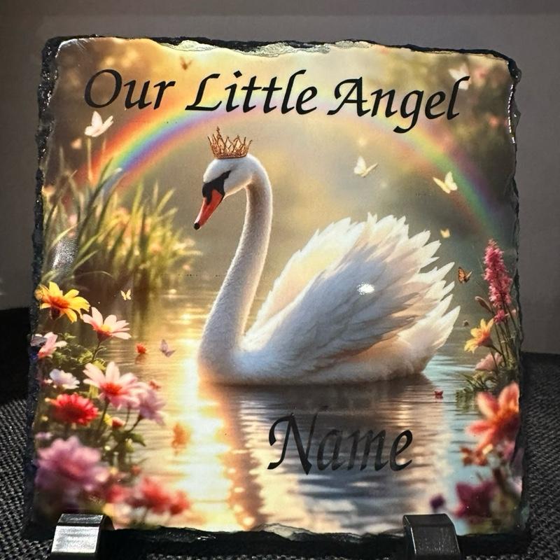 Personalised memorial princess swan slate with glitter - in or outdoor use