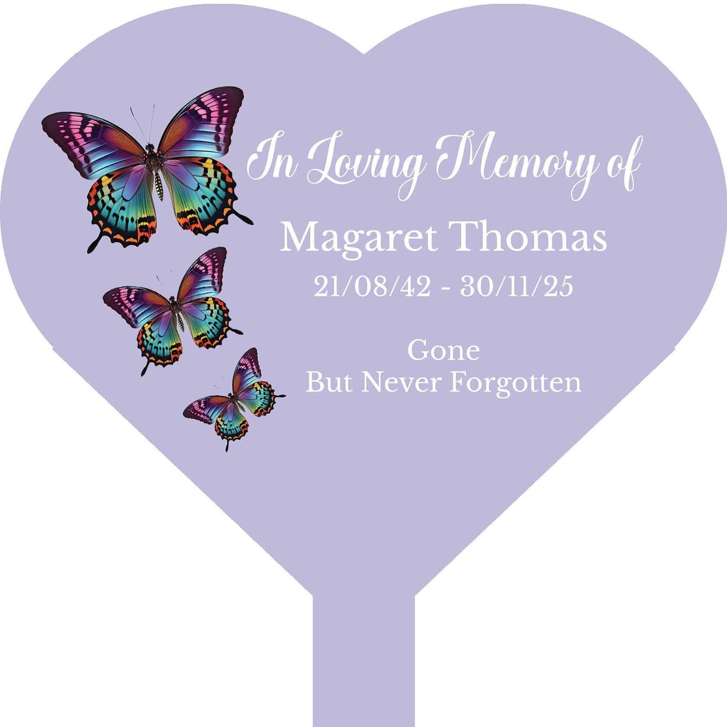 Personalised Butterfly In Loving Memory Heart Memorial Stake Various Colours Available