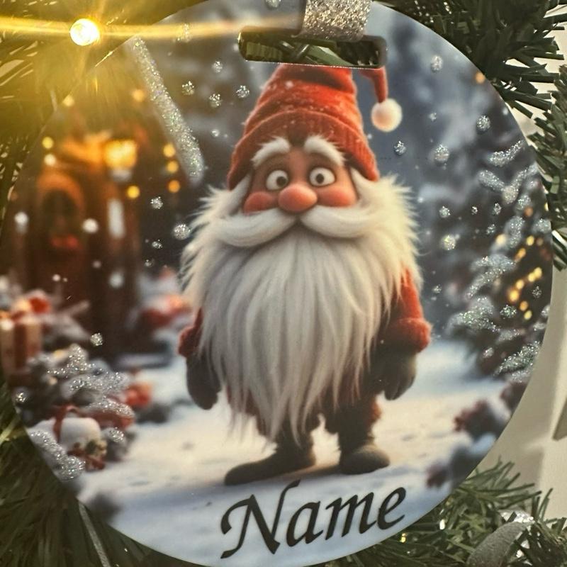 Santa gonk Christmas tree bauble acrylic glitter detail