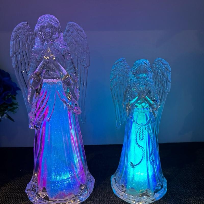 Size options - LED colour changing acrylic angel indoor use battery or USB