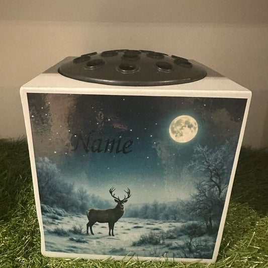 Christmas stag weighted memorial flower vase with glitter detail