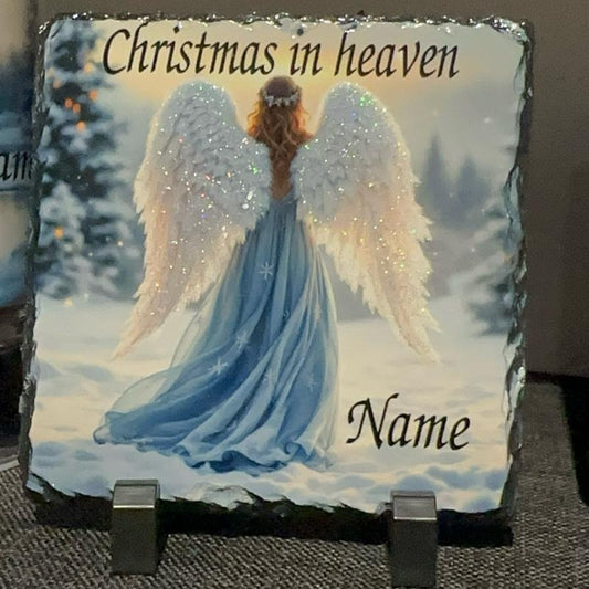 Christmas angel memorial slate  indoor and outdoor with glitter detail