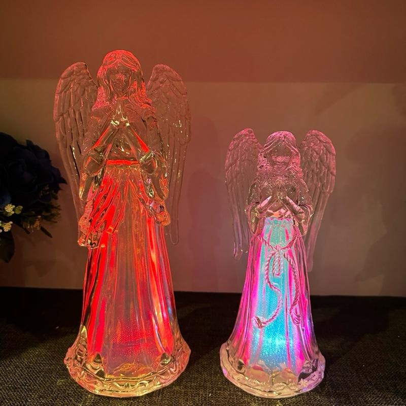Size options - LED colour changing acrylic angel indoor use battery or USB