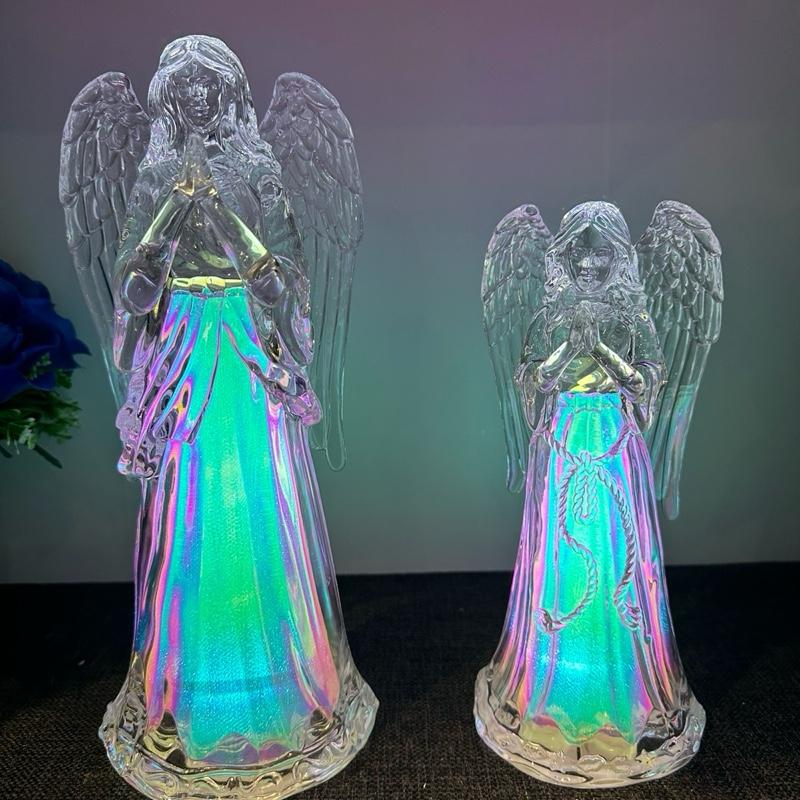 Size options - LED colour changing acrylic angel indoor use battery or USB
