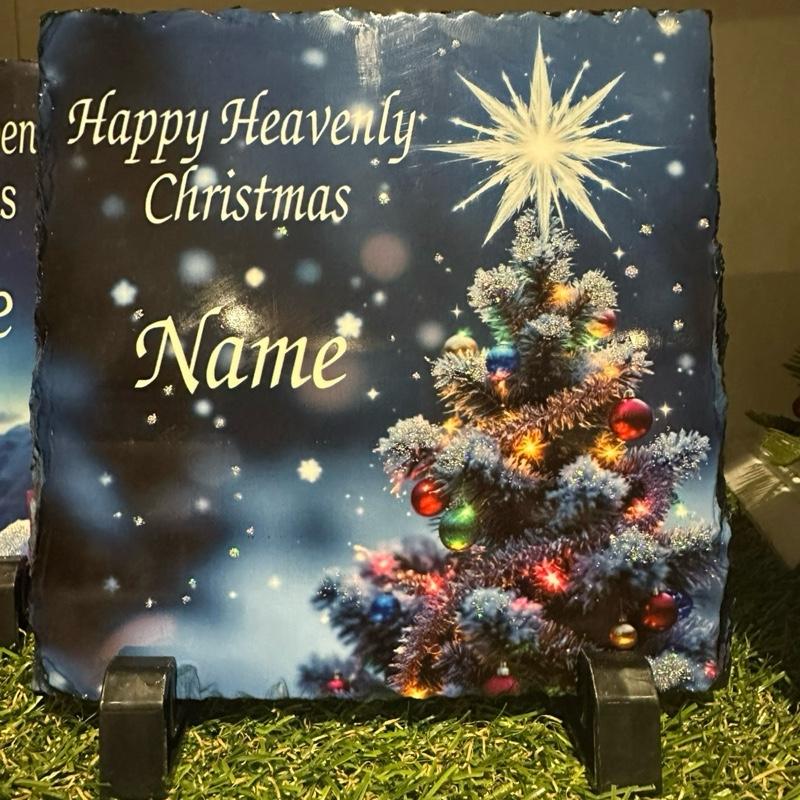 Personalised Christmas tree memorial slate with glitter indoor and outdoor
