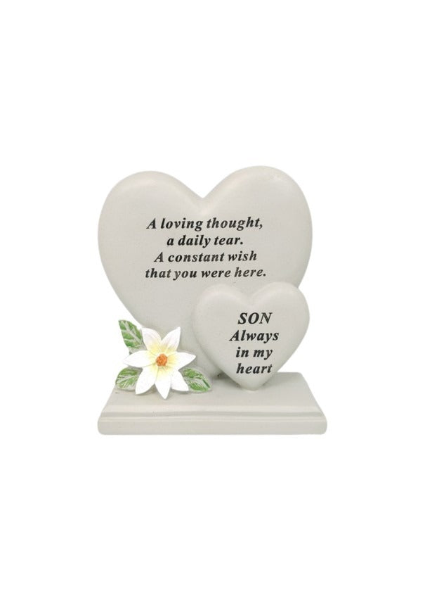 Options - Double heart memorial plaque with flower