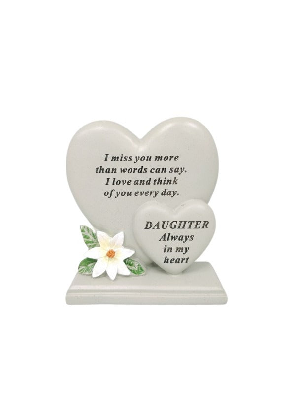 Options - Double heart memorial plaque with flower