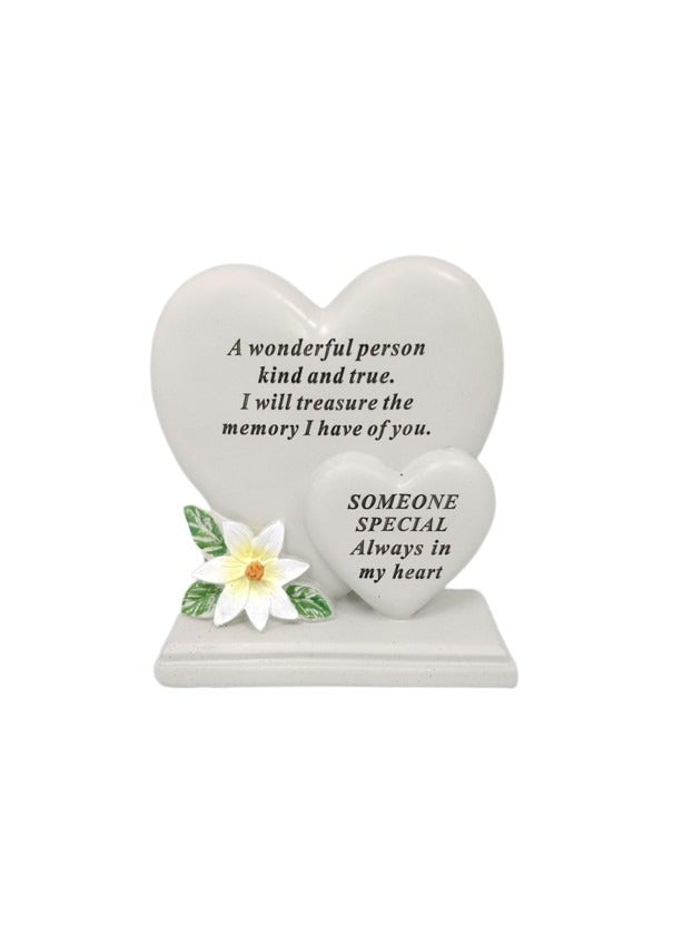 Options - Double heart memorial plaque with flower