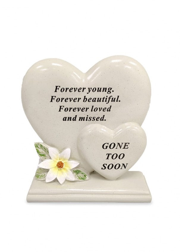 Options - Double heart memorial plaque with flower