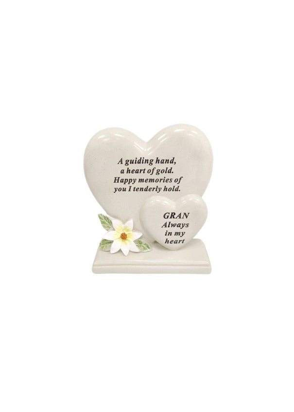 Options - Double heart memorial plaque with flower