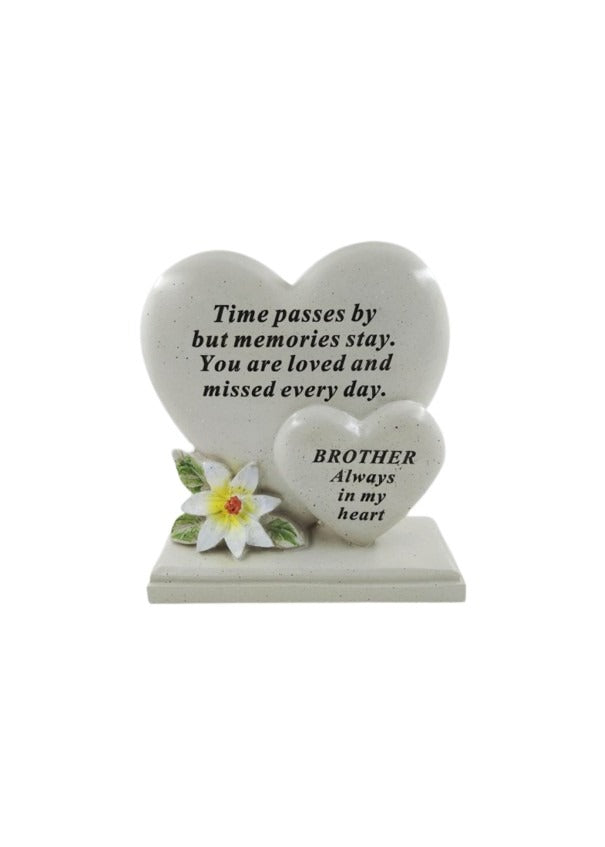 Options - Double heart memorial plaque with flower