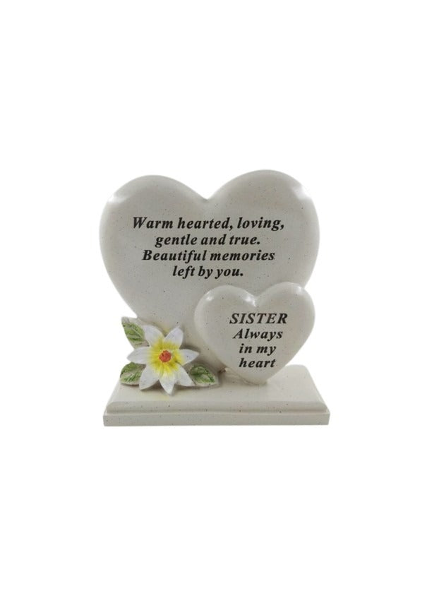 Options - Double heart memorial plaque with flower