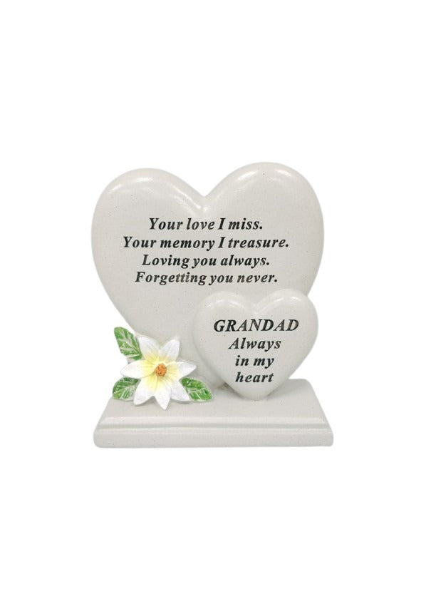 Options - Double heart memorial plaque with flower