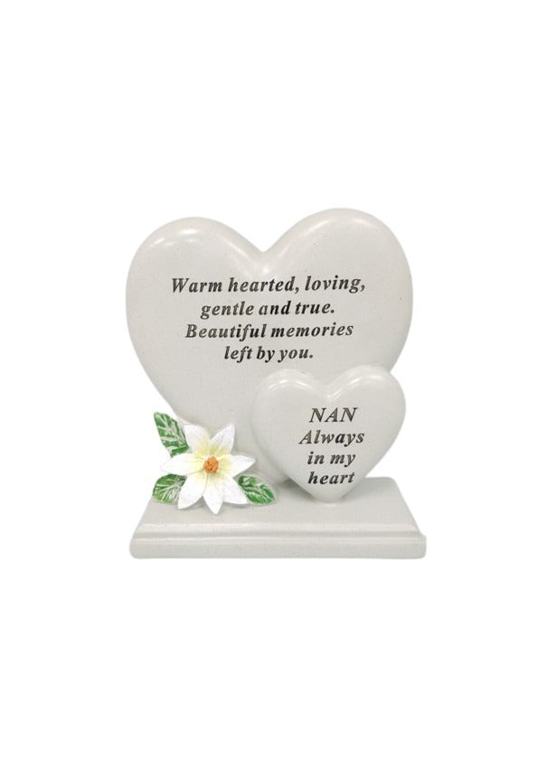 Options - Double heart memorial plaque with flower