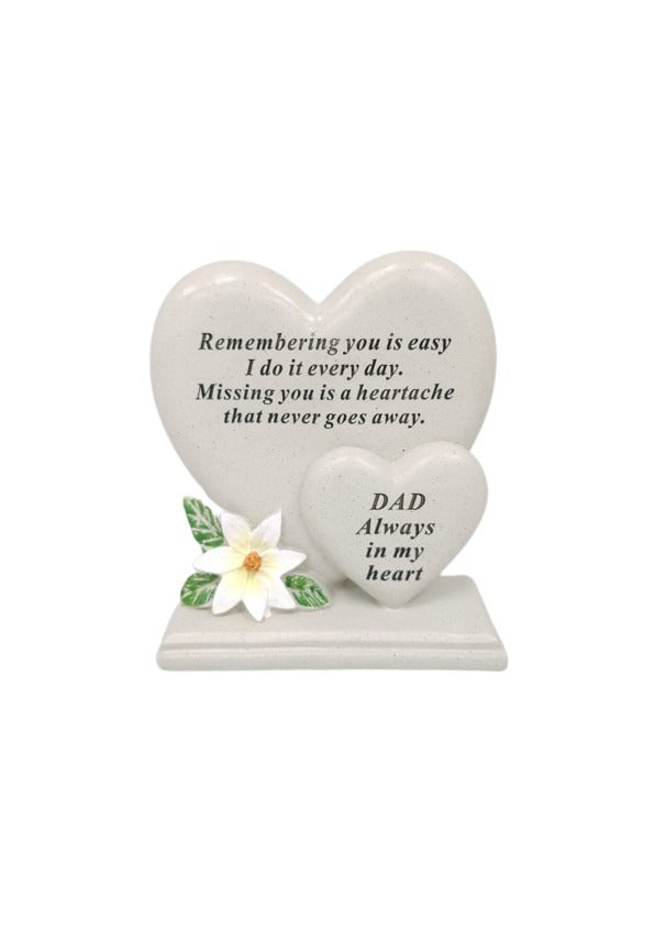 Options - Double heart memorial plaque with flower