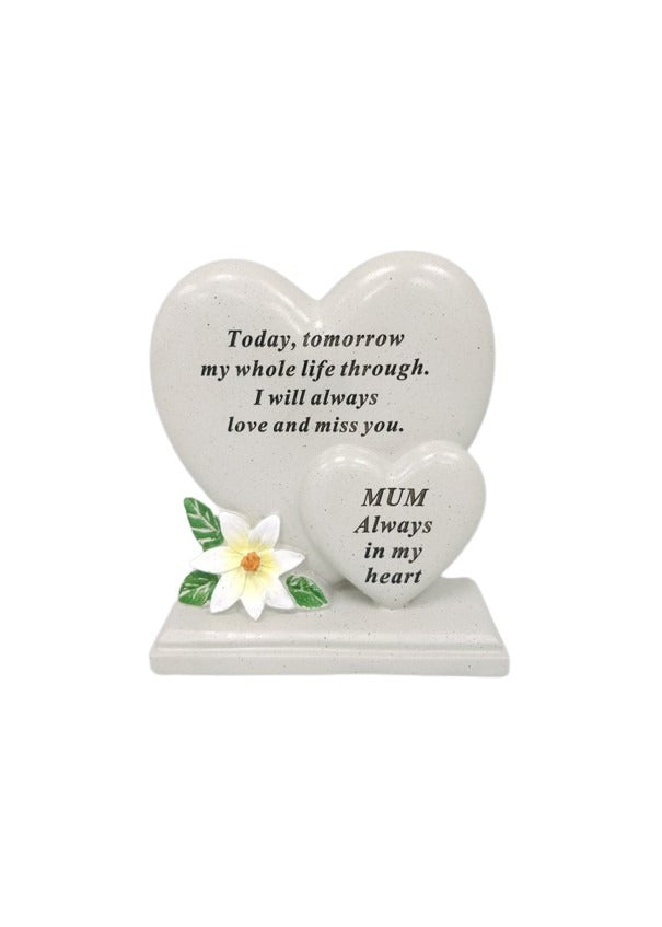 Options - Double heart memorial plaque with flower