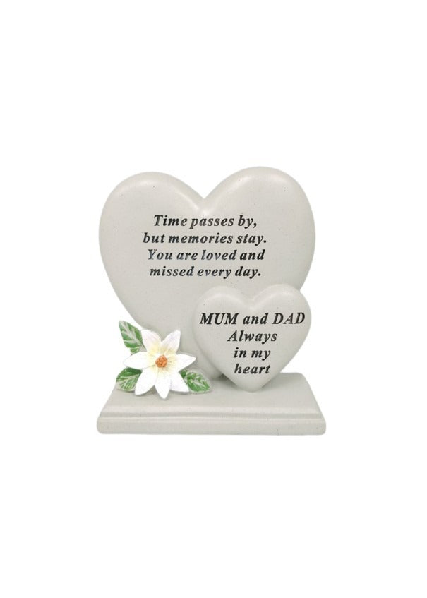 Options - Double heart memorial plaque with flower