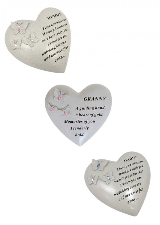 Options - Butterfly hearts with pink or blue gems memorial stones