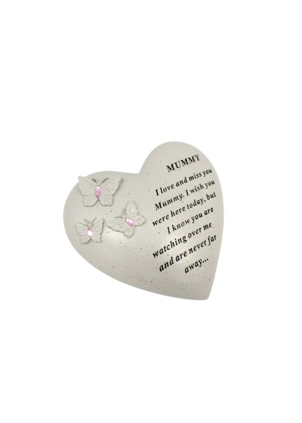 Options - Butterfly hearts with pink or blue gems memorial stones
