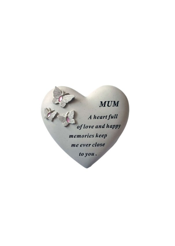 Options - Butterfly hearts with pink or blue gems memorial stones
