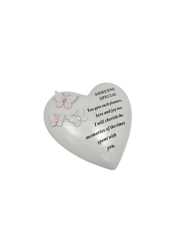 Options - Butterfly hearts with pink or blue gems memorial stones