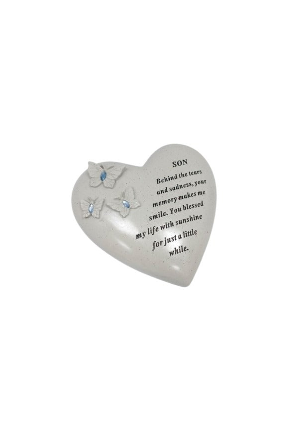 Options - Butterfly hearts with pink or blue gems memorial stones