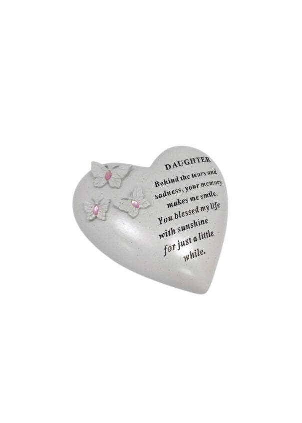 Options - Butterfly hearts with pink or blue gems memorial stones