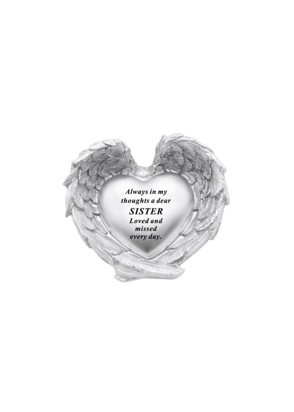 Options - silver heart in wings outdoor plaque