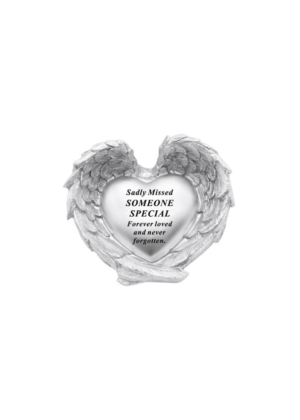 Options - silver heart in wings outdoor plaque
